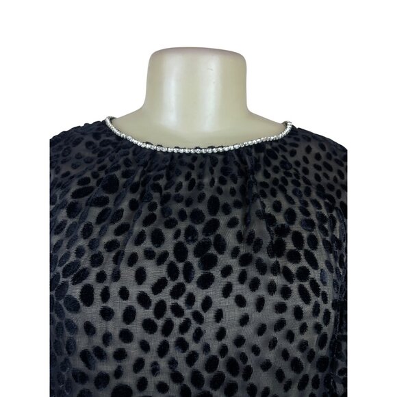 Vintage Mort Schrader Long Sleeve Black Polka Dot Dress With Rhinestone Neckline - Picture 4 of 9